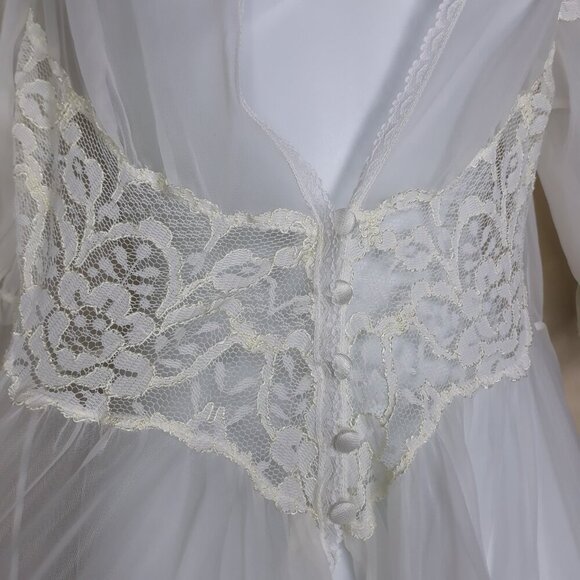Vtg Val Mode Ivory Sheer Lace Mesh Maxi Negligee Robe S Bridal Old Hollywood - Picture 5 of 10